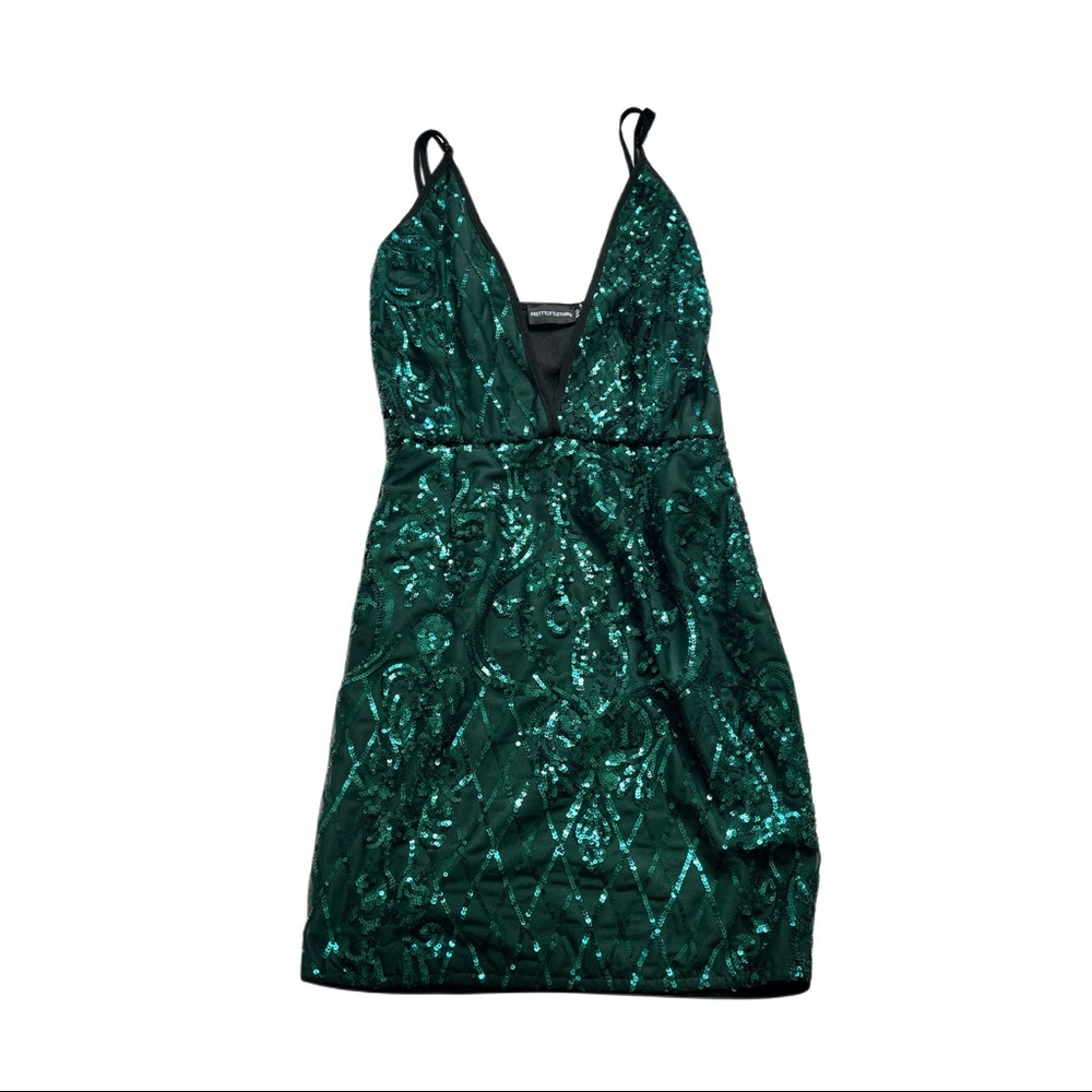 prettylittlething green sequin dress